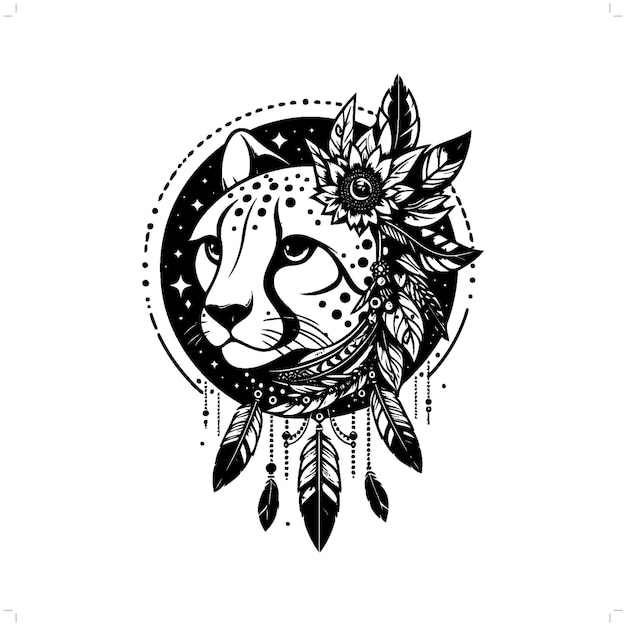 cheetah silhouette in bohemian boho nature illustration