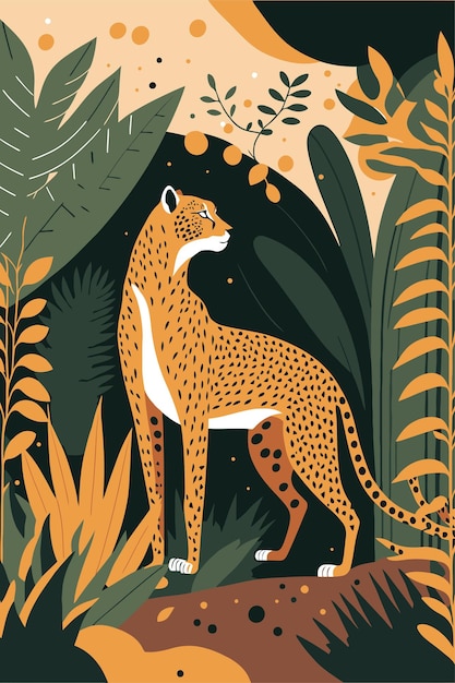 Cheetah wild animal flat vector illustration background matisse poster