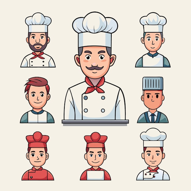 Vector chef cartoon icons and illustrations cute and professional chef characters for culinary branding