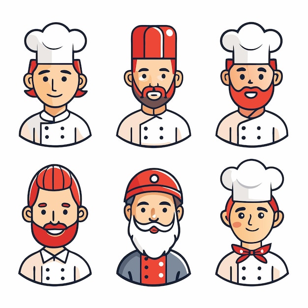 Vector chef cartoon icons and illustrations cute and professional chef characters for culinary branding