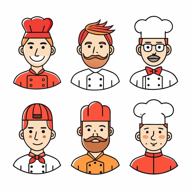 Vector chef cartoon icons and illustrations cute and professional chef characters for culinary branding