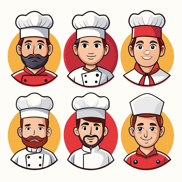 Vector chef cartoon icons and illustrations cute and professional chef characters for culinary branding