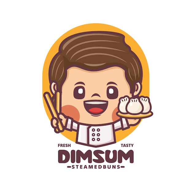 chef cartoon mascot with dim sum vector illustration for culinary industry