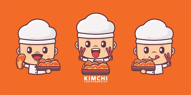 chef cartoon mascot with korean food kimchi