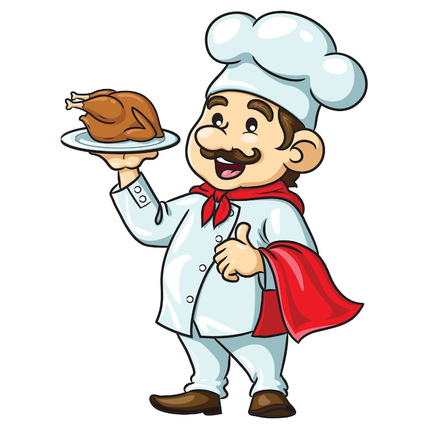 Chef Cartoon with Roasted Chicken