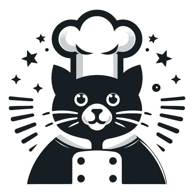 Chef cat with hat and spoon restaurant logo concept vector clipart illustration icon logo