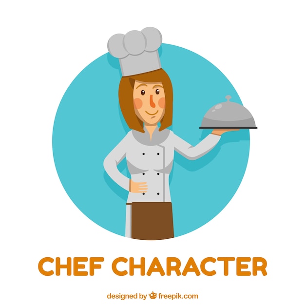 Chef character with tray in flat design