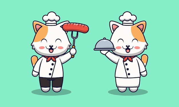 Chef cute cat cartoon illustration