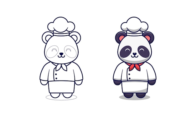 Chef cute panda cartoon coloring page for kids