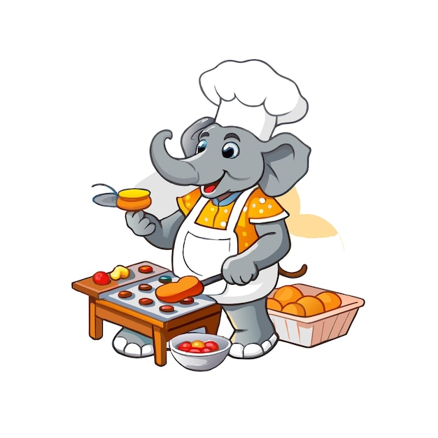 Vector chef elephant baking cake vector