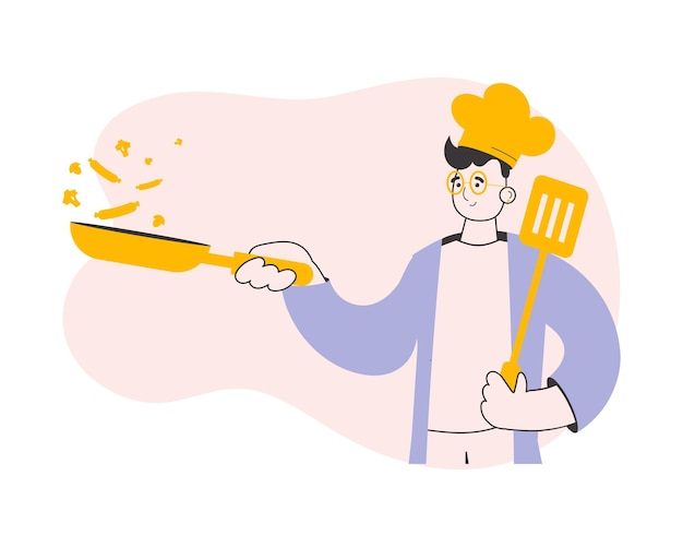 Chef guy Trendy style line art Vector illustration