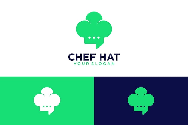 chef hat logo design with chat and message