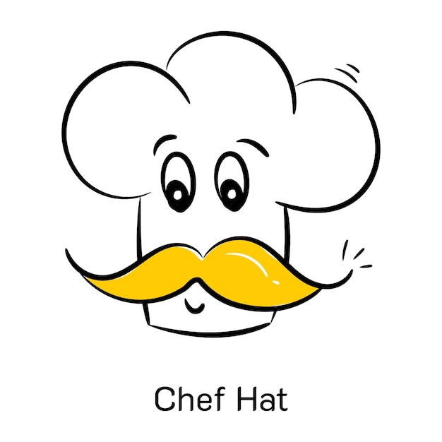 Chef hat with cute mustaches hand drawn icon