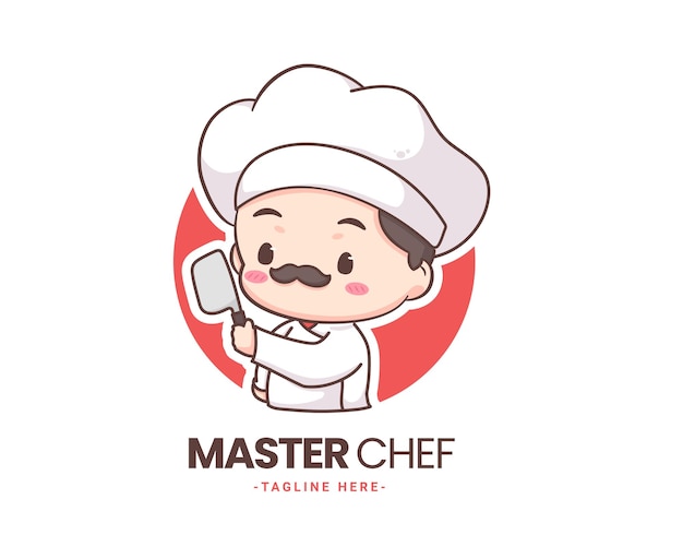 Chef holding knife logo cartoon mascot character