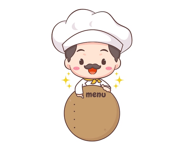 Chef holding menu board logo cartoon mascot character