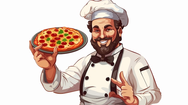 Chef Holding Plate of Pizza Peeking Over Sign