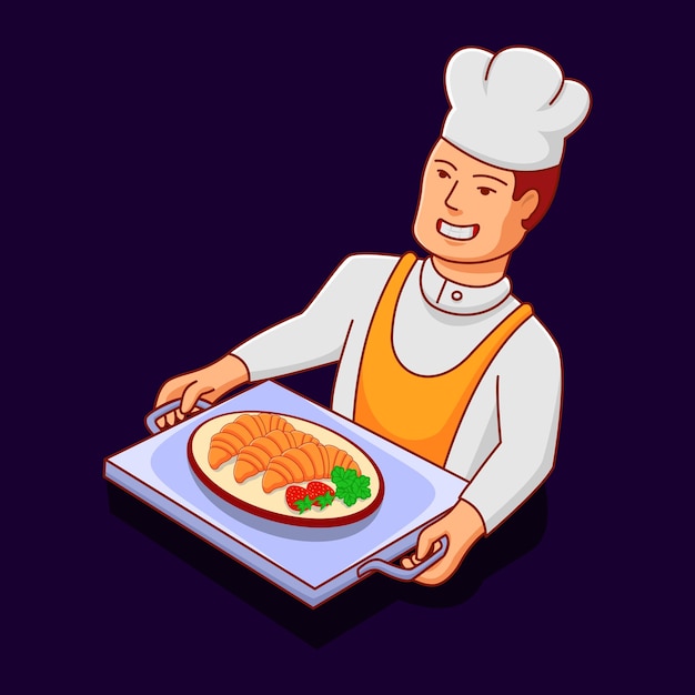 chef illustration delivering food, suitable for social media elements