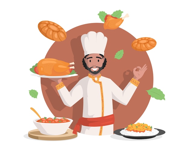 Chef in indian clothes vector flat illustration tasty delicious indian