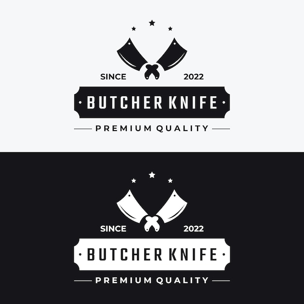 Chef knife logo template design vintage butcher knifeLogo for business badgerestaurantbutcher shopcafebrand and knife shop