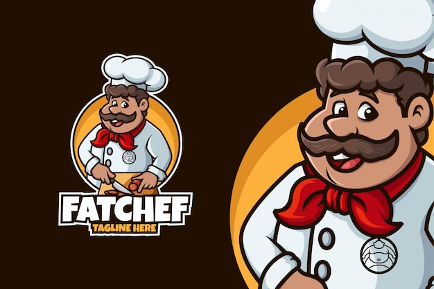 Chef logo with fat man and cutting pose