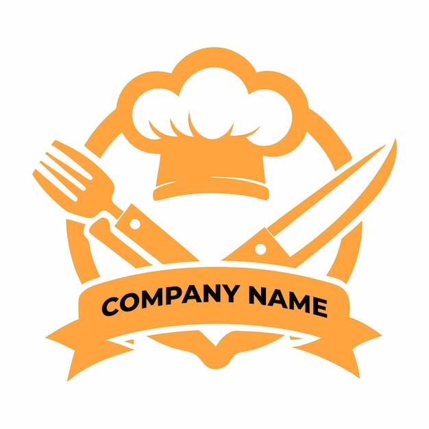 chef logo with hat and knife silhouette design