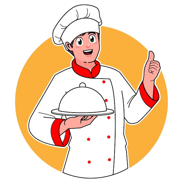 Vector chef mascot cartoon chef uniform delicious dish