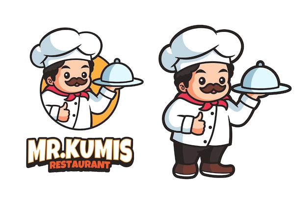 Chef mascot cartoon logo design template