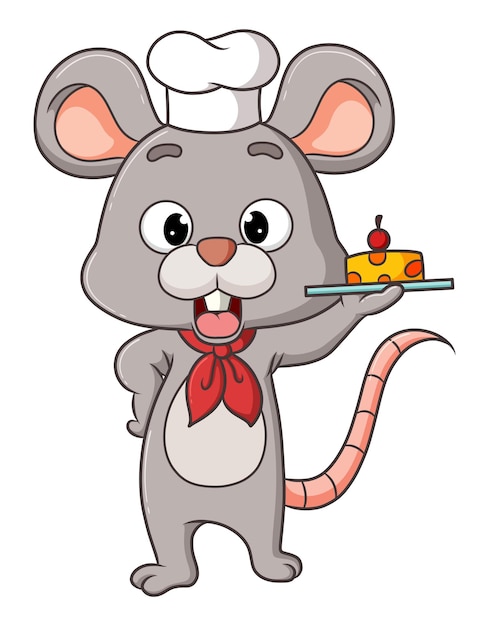 The chef mouse is serving a tasty cheese with cherry of illustration