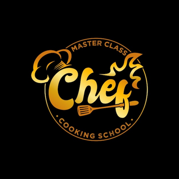 Chef restaurant logo gold print stock illustrations template Premium Vector