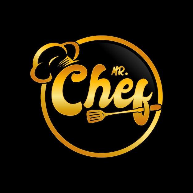 Chef restaurant logo gold print stock illustrations template Premium Vector