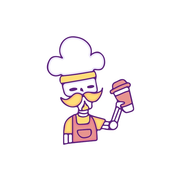 Chef skull with a cup of coffee, illustration for t-shirt, sticker, or apparel merchandise.