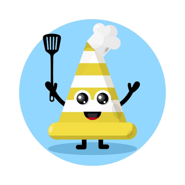 chef traffic cone cute character logo