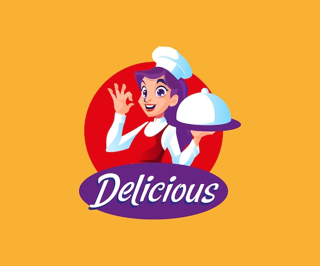 A chef with delicious food mascot logo