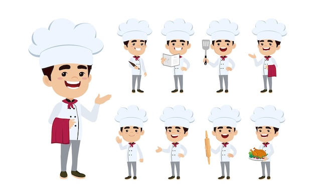 Chef with different poses vector