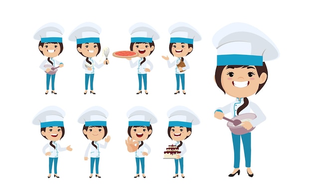 Chef with different poses vector