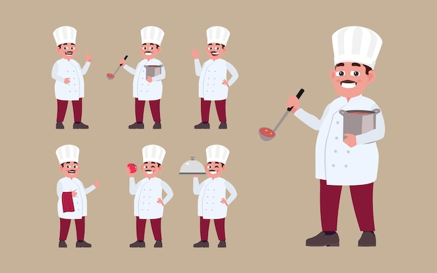 Chef with different poses vector