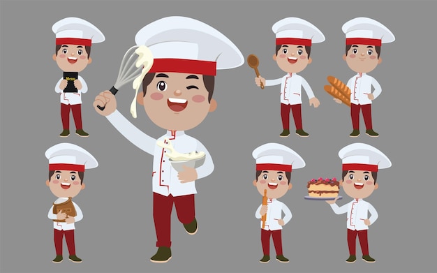 Chef with different poses vector