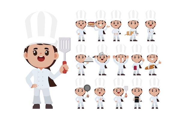 Chef with different poses vector