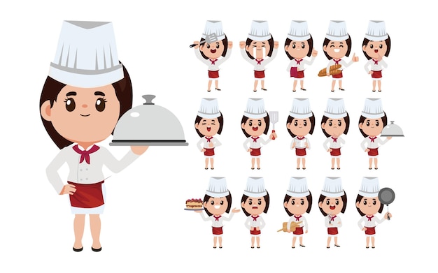 Chef with different poses vector