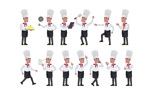 Chef with different poses. vector