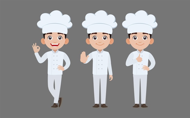 Chef with different poses. vector