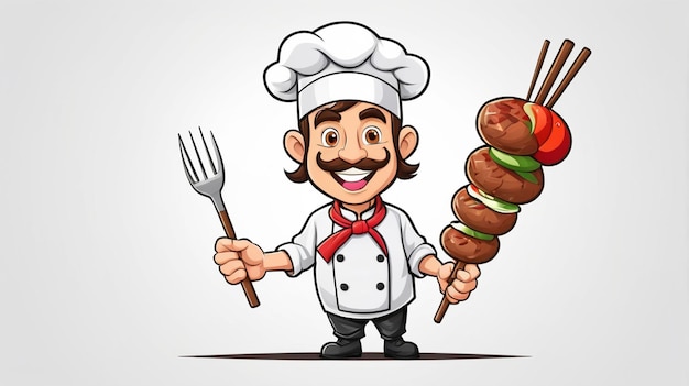 a chef with a mustache is serving a platter of food