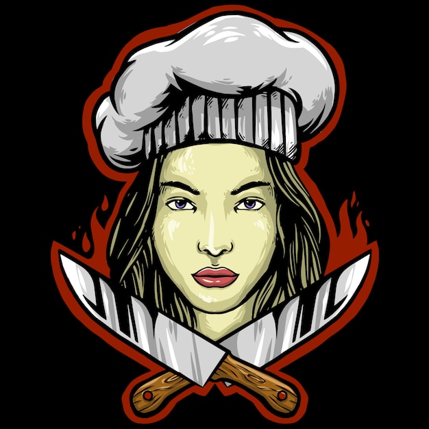 chef woman logo mascot design