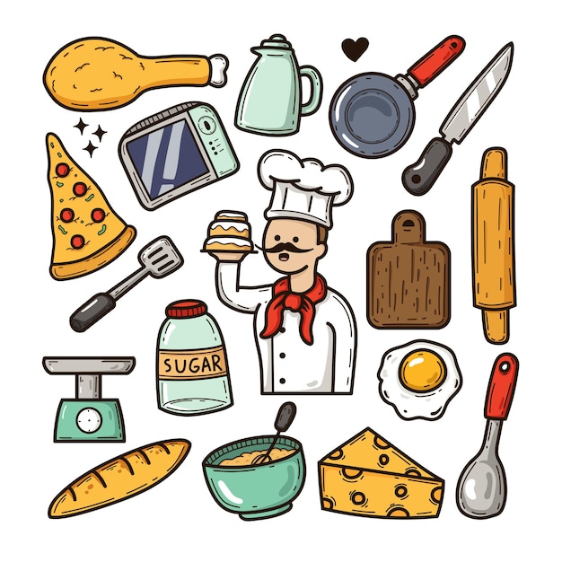 Cheff icons hand drawn doodle