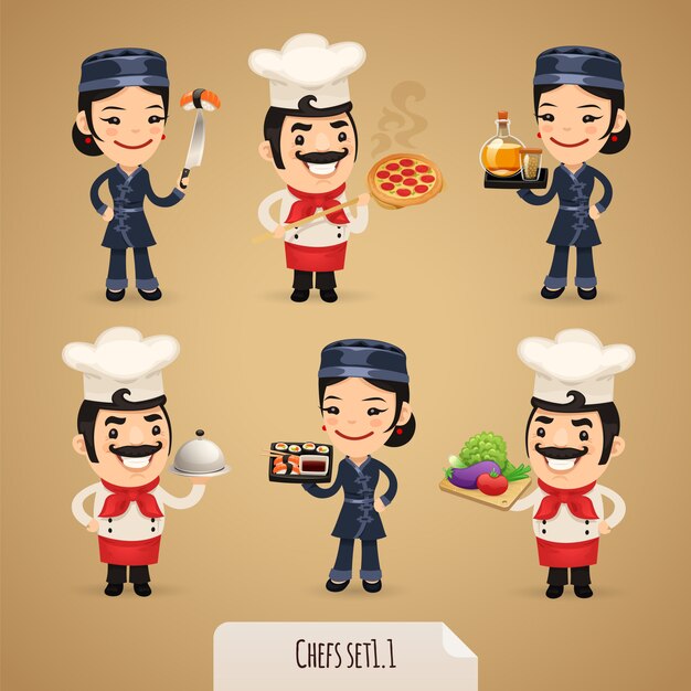 Chefs Cartoon Characters Set