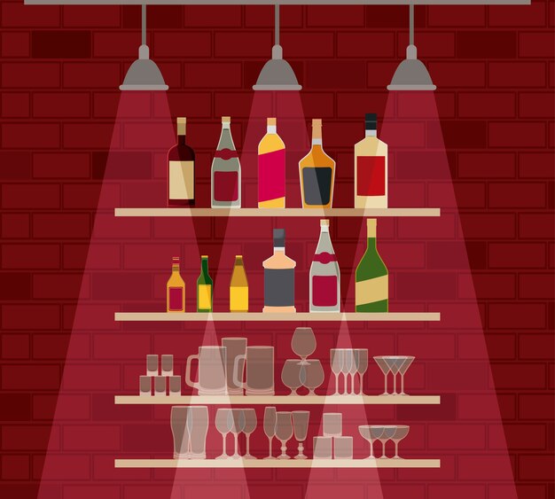 chelf bar with liquor bottles vector illustration design