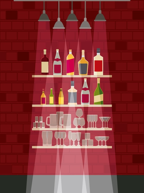 chelf bar with liquor bottles vector illustration design