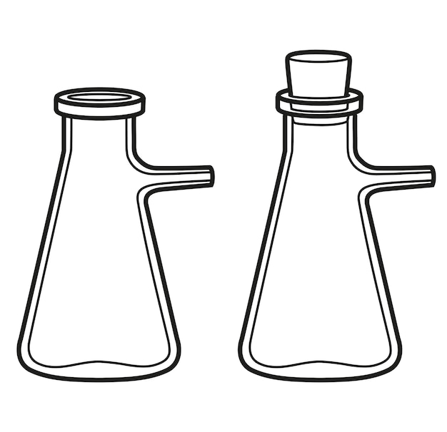 Chemical equipment glass Bunsen flasks are mainly used for vacuum filtration outlined for coloring page on white background