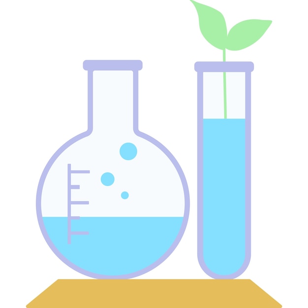 Chemical flask and plant icon flat vector