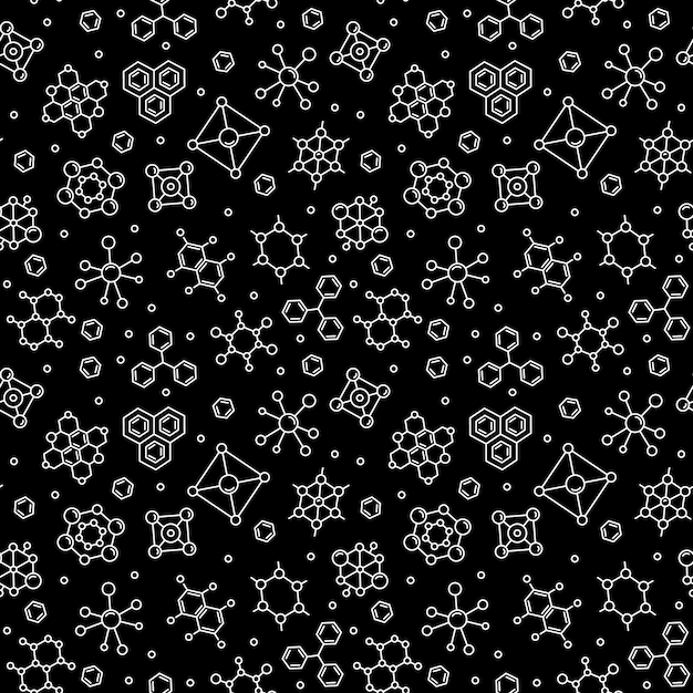 Chemical Formula and Molecule vector dark line Seamless Pattern